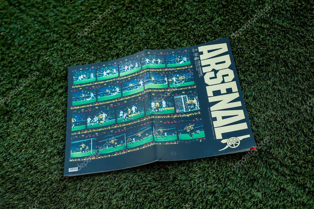 A general view of the match day programme prior to the UEFA Champions League Quarter-finals match Arsenal vs Real Madrid at Emirates Stadium, London, United Kingdom, 8th April 2025