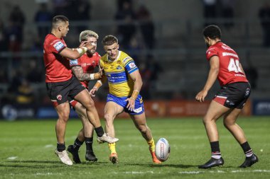 Leeds Rhinos takımından Ash Handley, Salford Red Devils - Leeds Rhinos maçı sırasında İngiltere 'nin Eccles Stadyumu' nda 10 Nisan 2025 'te oynanan maçta rol aldı.