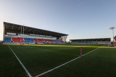 Salford Halk Stadyumu 'nun Betfred Süper Ligi maçı sırasında Salford Red Devils, Leeds Gergedan' a karşı Salford Community Stadyumu, Eccles, İngiltere, 10 Nisan 2025