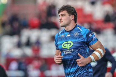 Wigan Warriors 'dan Liam Byrne, Betfred Süper Lig 7. Raundunda ısınma turunda Hull KR, Wigan Warriors' a karşı Sewell Group Craven Park, Kingston üzerine Hull, Birleşik Krallık, 11 Nisan 2025