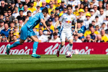 Leeds United takımından Brenden Aaronson, Leeds Road, Leeds, İngiltere 'de 12 Nisan 2025 tarihinde oynanan Leeds United - Preston North End maçında maç yapıyor.