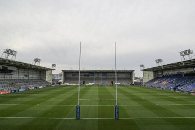 Warrington Wolves 'un evindeki Halliwell Jones Stadyumu' nun genel görüntüsü Betfred Süper Lig 7. Raundu öncesinde Warrington Wolves Hull FC ile Halliwell Jones Stadyumu, Warrington, 12 Nisan 2025