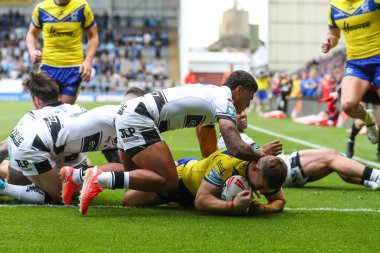 Warrington Wolves 'tan George Williams, 12 Nisan 2025' te Warrington, İngiltere 'deki Halliwell Jones Stadyumu' nda oynanan 7.