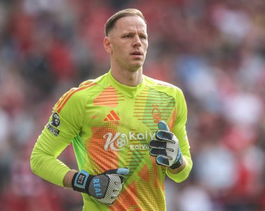 Nottingham Ormanı 'ndan Matz Sels Premier League maçı sırasında Nottingham Forest Everton' a karşı City Ground, Nottingham, İngiltere, 12 Nisan 2025