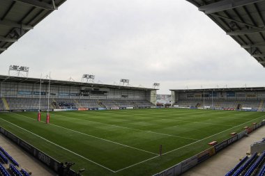 Warrington Wolves 'un evindeki Halliwell Jones Stadyumu' nun genel görüntüsü Betfred Süper Lig 7. Raundu öncesinde Warrington Wolves Hull FC ile Halliwell Jones Stadyumu, Warrington, 12 Nisan 2025