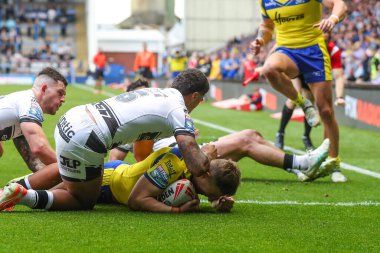 Warrington Wolves 'tan George Williams, 12 Nisan 2025' te Warrington, İngiltere 'deki Halliwell Jones Stadyumu' nda oynanan 7.