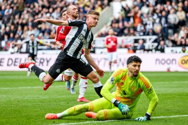 Newcastle United takımından Harvey Barnes, Premier League maçında Manchester United 'a karşı St. James' s Park, Newcastle, İngiltere 'de 13 Nisan 2025' te oynanan maçta 3-1 berabere kaldı.