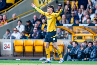 Wolverhampton Wanderers takımından Jorgen Strand Larsen, 13 Nisan 2025 'te Wolverhampton Wanderers ile Tottenham Hotspur arasında oynanan Premier League karşılaşmasında tepki gösterdi.