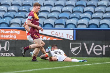 Katalan Ejderhaları 'ndan Tariq Sims, 13 Nisan 2025' te John Smith 'in Stadyumu' nda oynanan Betfred Süper Lig karşılaşmasında Huddersfield Giants ve Catalans Dragons maçına gidiyor.