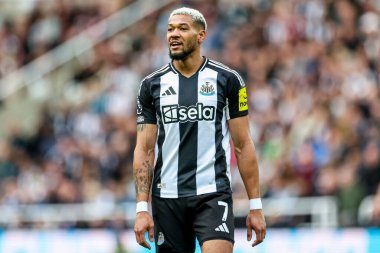 Newcastle United takımından Joelinton, 13 Nisan 2025 'te St. James' s Park, Newcastle, İngiltere 'de oynanan Premier League karşılaşmasında tepki gösterdi.