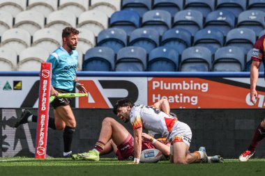 Katalan Ejderhaları 'ndan Lo Darrelatour, 13 Nisan 2025' te John Smith Stadyumu 'nda oynanan Betfred Süper Lig karşılaşmasında Huddersfield Giants ve Catalans Dragons maçında kendini yaraladı.