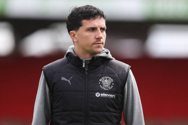 Blackpool 'dan Albie Morgan, 18 Nisan 2025' te İngiltere 'deki Lamex Stevenage Stevenage' e karşı oynanan Sky Bet 1 maçı öncesinde geldi.