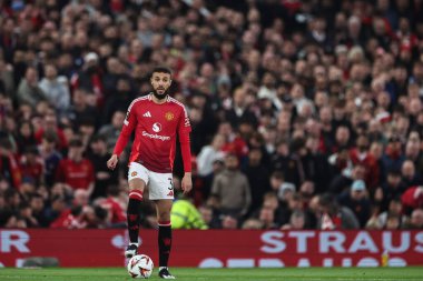 Manchester United 'dan Noussair Mazraoui UEFA Avrupa Ligi çeyrek final maçında Old Trafford, Manchester, İngiltere' de Manchester United ile Lyon maçında, 17 Nisan 2025