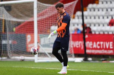 Blackpool 'dan Harry Tyrer, 18 Nisan 2025' te İngiltere 'nin Stevenage Stevenage-Blackpool maçı öncesinde oynanan maç öncesi ısınma maçında...