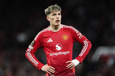 Manchester United 'dan Alejandro Garnacho UEFA Avrupa Ligi çeyrek final maçında Old Trafford, Manchester, İngiltere' de Manchester United - Lyon maçında, 17 Nisan 2025