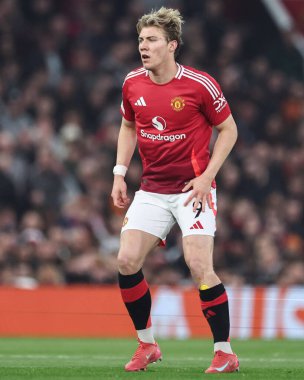 Manchester United 'dan Rasmus Hjlund UEFA Avrupa Ligi çeyrek final maçında Manchester United - Lyon maçında Manchester United - Old Trafford, Manchester, İngiltere, 17 Nisan 2025