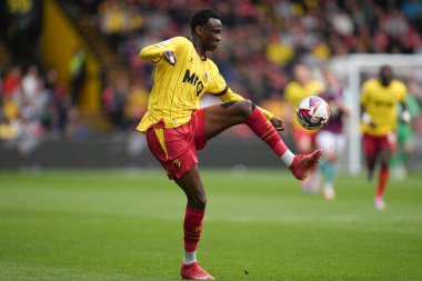 Watford 'lu Mamadou Doumbia Gökyüzü İddia Şampiyonası maçında Watford Burnley' e karşı Vicarage Road, Watford, İngiltere, 18 Nisan 2025
