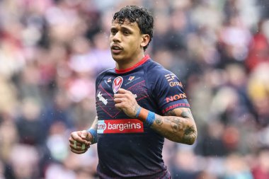 St. Helens 'li Tristan Sailor Betfred Süper Lig 8. Raundunda Wigan Warriors St. Helens' e karşı Brick Community Stadyumu, Wigan, İngiltere, 18 Nisan 2025  