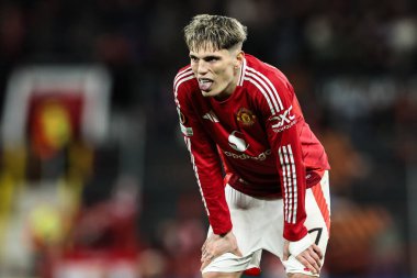 Manchester United 'dan Alejandro Garnacho UEFA Avrupa Ligi çeyrek final maçında Old Trafford, Manchester, İngiltere' de Manchester United - Lyon maçında, 17 Nisan 2025