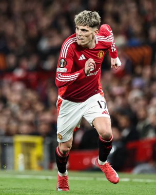 Manchester United 'dan Alejandro Garnacho UEFA Avrupa Ligi çeyrek final maçında Old Trafford, Manchester, İngiltere' de Manchester United - Lyon maçında, 17 Nisan 2025