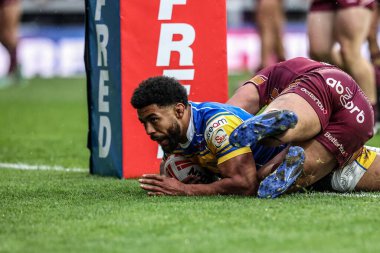 Leeds Rhinos takımından Kallum Watkins, 18 Nisan 2025 'te Leeds Stadyumu' nda oynanan 8. Betfred Süper Lig karşılaşmasında Leeds Rhinos 'a karşı Huddersfield Giants maçına gidiyor.