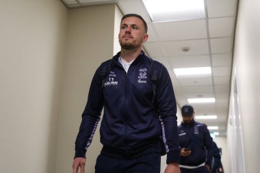 Warrington Wolves 'tan Ben Currie, 19 Nisan 2025' te Leigh Spor Köyü 'nde oynanan 8. Betfred Süper Lig karşılaşması Leigh Leopards - Warrington Wolves maçından önce geldi.