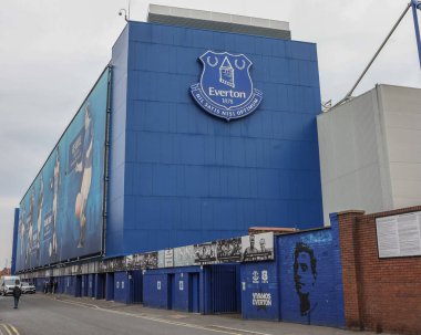 Goodison Park ve Goodison Yolu 'nun, 19 Nisan 2025' te Goodison Park, Liverpool 'da oynanan Premier League maçı sırasında Everton Manchester City' e karşı genel bir görüntüsü.
