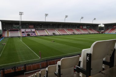 Leigh Spor Köyü 'nün genel görünümü, Leigh Leopards' ın evi Betfred Süper Lig 8. Raundunun önünde Leigh Leopards Warrington Wolves 'a karşı Leigh Spor Köyü, Leigh, Birleşik Krallık, 19 Nisan 2025