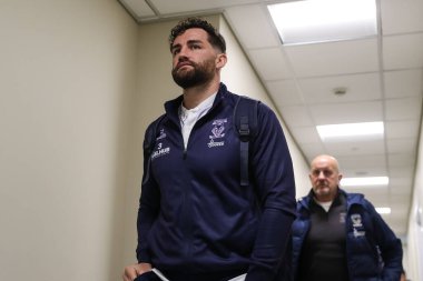 Warrington Wolves 'tan Toby King, 19 Nisan 2025' te Leigh Spor Köyü 'nde oynanan 8. Betfred Süper Lig karşılaşması Leigh Leopards - Warrington Wolves maçından önce geldi.