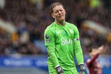 Everton 'dan Jordan Pickford, 19 Nisan 2025 tarihinde İngiltere' de Goodison Park 'ta oynanan Premier League maçında Everton-Manchester City maçında tepki gösterdi.