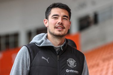 Blackpool takımından Elkan Baggott, 21 Nisan 2025 'te Bloomfield Road, Blackpool, İngiltere' de oynanan Blackpool-Wrexham maçında sahaya çıktı.