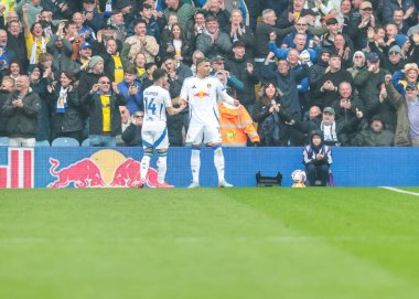 Leeds United takımından Jol Piroe, 21 Nisan 2025 'te Leeds, İngiltere' de Leeds Road 'da oynanan Sky Bet Şampiyonası maçında 4-0' lık galibiyetini kutluyor.
