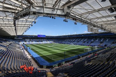 20 Nisan 2025 'te King Power Stadyumu' nda Leicester City 'nin Liverpool' a karşı oynadığı Premier League maçı öncesinde King Power Stadyumu 'nun genel bir görüntüsü