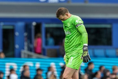 Everton 'dan Jordan Pickford Premier League maçı sırasında Everton, Manchester City' ye karşı Goodison Park, Liverpool, İngiltere, 19 Nisan 2025