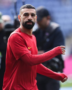 Liverpool 'dan Muhammed Salah Premier Lig karşılaşması öncesinde King Power Stadyumu' nda Leicester City ile Liverpool karşılaşması, 20 Nisan 2025