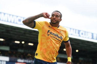 Derby County 'den Nathaniel Mendez-Laing, 21 Nisan 2025' te Hawthorns, West Bromwich, Birleşik Krallık 'ta oynanan West Bromwich Albion - Derby County maçında 1-3 kazanma hedefini kutluyor.