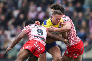 Warrington Wolves 'tan Ben Currie, 19 Nisan 2025' te Leigh Spor Köyü 'nde oynanan Betfred Süper Lig 8. Raundunda Leigh Leopards' a karşı Warrington Wolves 'la karşı karşıya geldi.