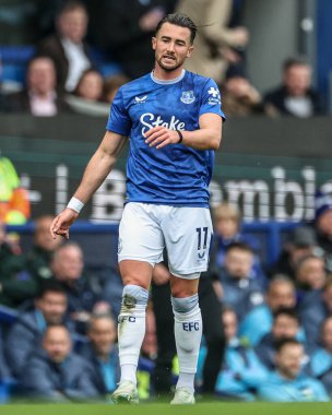 Everton 'dan Jack Harrison Premier League maçı sırasında Everton, Manchester City' ye karşı Goodison Park, Liverpool, İngiltere, 19 Nisan 2025