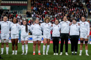 İngiltere Kadınlar 2025 Guinness Kadınlar Maçı öncesinde sıralanır 6 Milletler İskoçya 'ya karşı Mattioli Woods Welford Road Stadyumu, Leicester, Birleşik Krallık, 19 Nisan 2025