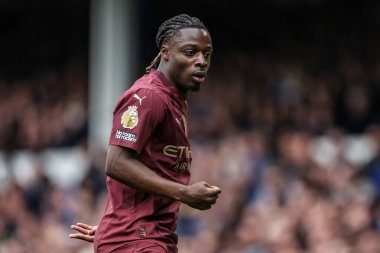 Manchester City 'den Jrmy Doku Premier League maçı sırasında Everton Manchester City ile Goodison Park, Liverpool, İngiltere, 19 Nisan 2025