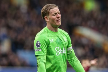 Everton 'dan Jordan Pickford, 19 Nisan 2025 tarihinde İngiltere' de Goodison Park 'ta oynanan Premier League maçında Everton-Manchester City maçında tepki gösterdi.