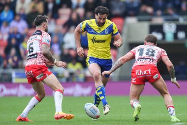 Warrington Kurtları 'ndan Toby King, 19 Nisan 2025' te Leigh Spor Köyü 'nde oynanan 8. Betfred Süper Lig karşılaşmasında Leigh Leopards' a karşı Warrington Kurtları 'nı izledi.