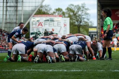 İngiltere Kadınlar ve İskoçyalı Kadınlar 2025 Guinness Kadınlar 6 Milletler İskoçya 'ya karşı Mattioli Woods Welford Road Stadyumu' nda 19 Nisan 2025 'te oynanan karşılaşmaya katıldılar.