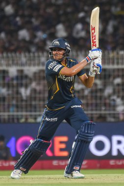 Gujarat Titans 'ın kaptanı Shubman Gill 21 Nisan 2025 Pazartesi günü Hindistan' ın Kolkata kentindeki Eden Gardens 'ta Hindistan Premier Ligi kriket maçında Kolkata Knight Riders ve Gujarat Titans arasında bir atış yaptı. 