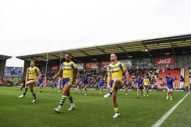 Warrington Wolves takımından Matt Dufty 19 Nisan 2025 'te Leigh Spor Köyü' nde oynanan 8. Betfred Süper Lig karşılaşmasında Leigh Leopards ve Warrington Wolves arasındaki ısınma turunda