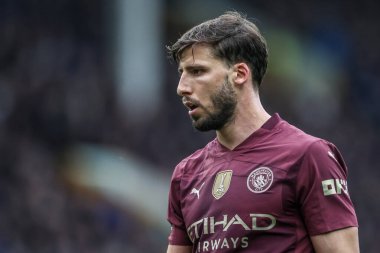 Manchester City 'den Rben Dias Premier League maçı sırasında Everton, Manchester City' ye karşı Goodison Park, Liverpool, İngiltere, 19 Nisan 2025