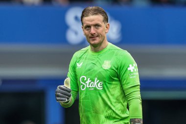 Everton 'dan Jordan Pickford Premier League maçı sırasında Everton, Manchester City' ye karşı Goodison Park, Liverpool, İngiltere, 19 Nisan 2025