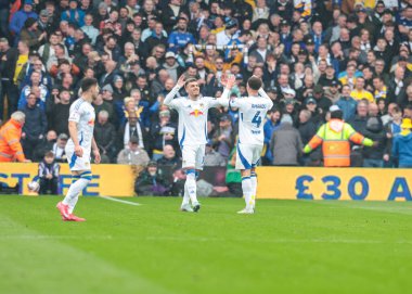 Leeds United takımından Jol Piroe, 21 Nisan 2025 'te Leeds, İngiltere' de Leeds Road 'da oynanan Sky Bet Şampiyonası maçında 3-0' lık galibiyetini kutluyor.