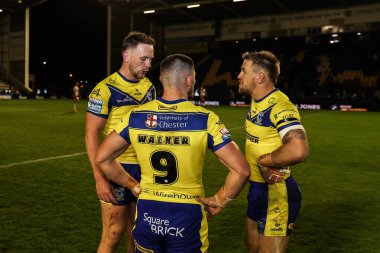 Warrington Wolves 'tan Ben Currie, Warrington Wolves' tan Danny Walker ve Warrington Wolves 'tan Matt Dufty, 24 Nisan 2025' te Halliwell Jones Stadyumu 'nda oynanan 9.