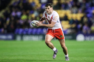 St. Helens 'den Jack Welsby 24 Nisan 2025' te İngiltere 'nin Warrington şehrinde oynanan 9. Betfred Süper Lig karşılaşmasında Warrington Wolves, St. Helens' e karşı.